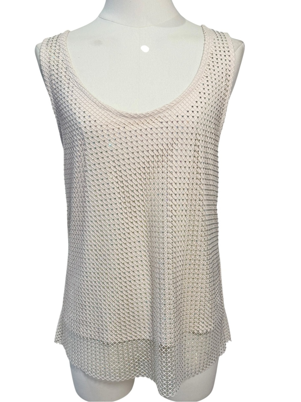 NWT - Anthropologie Sunday in Brooklyn Rhinestone Mesh Tank Ivory Size Medium - Picture 4 of 9